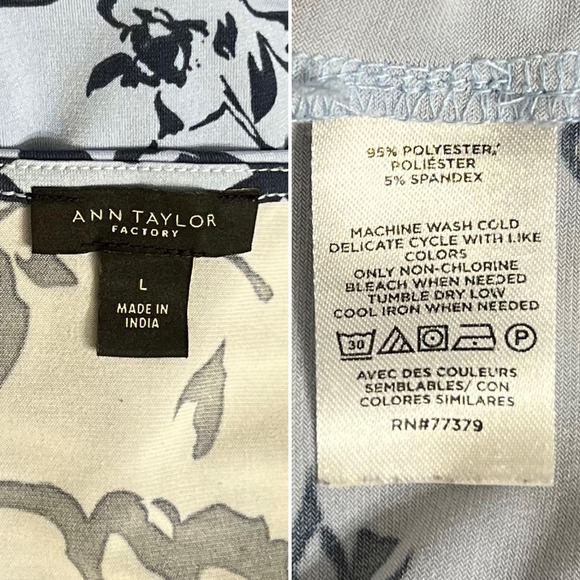 Ann Taylor Shirt Womens Large Blue Navy Floral Print V Neck Short Sleeve Top - Picture 6 of 6